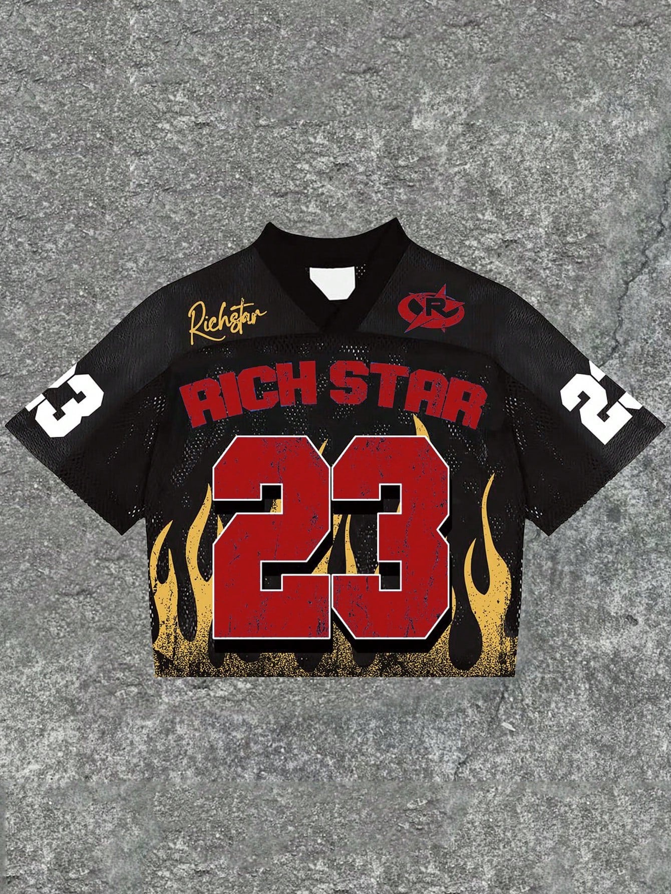 Red Fire Pattern Notched Jersey