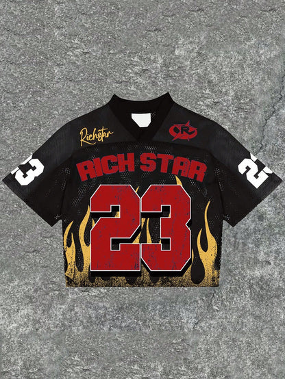 Red Fire Pattern Notched Jersey