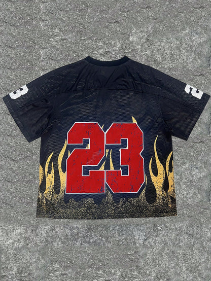 Red Fire Pattern Notched Jersey