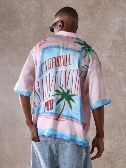 Retro California Palm Tree Print Summer Resort Shirt