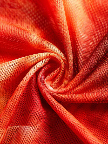 Women's Boho Multicolor Halter Tie-Dye Mesh Maxi Dress