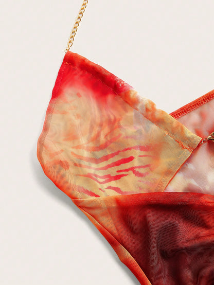 Women's Boho Multicolor Halter Tie-Dye Mesh Maxi Dress