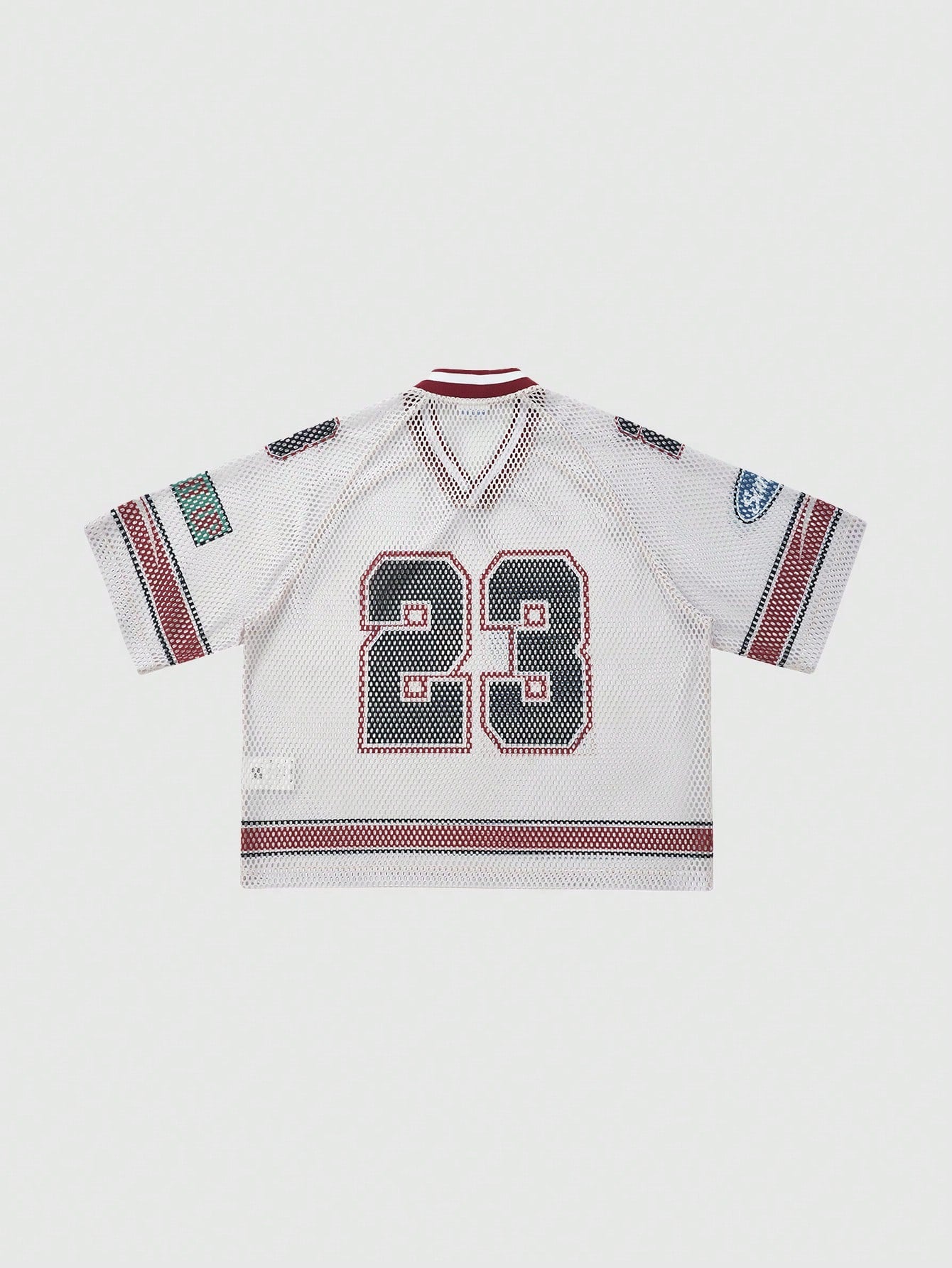 Red & White Colorblock Notched Crop Jersey