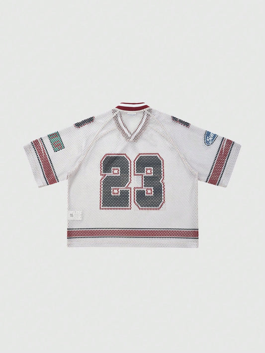 Red & White Colorblock Notched Crop Jersey