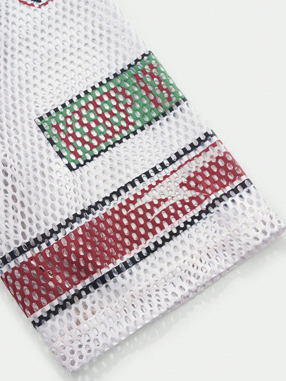 Red & White Colorblock Notched Crop Jersey