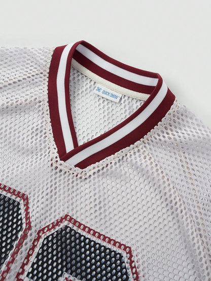 Red & White Colorblock Notched Crop Jersey