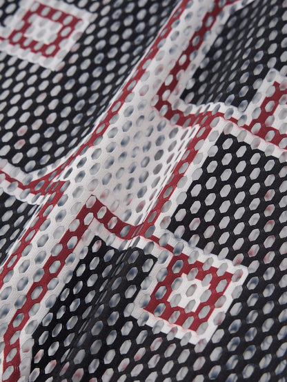 Red & White Colorblock Notched Crop Jersey