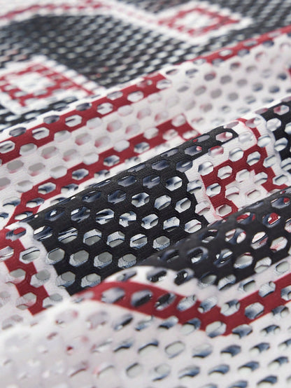 Red & White Colorblock Notched Crop Jersey