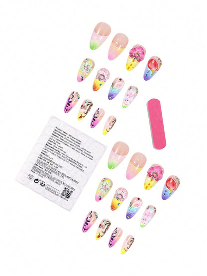 3D Spring Green Floral Long Coffin Press-On Nails