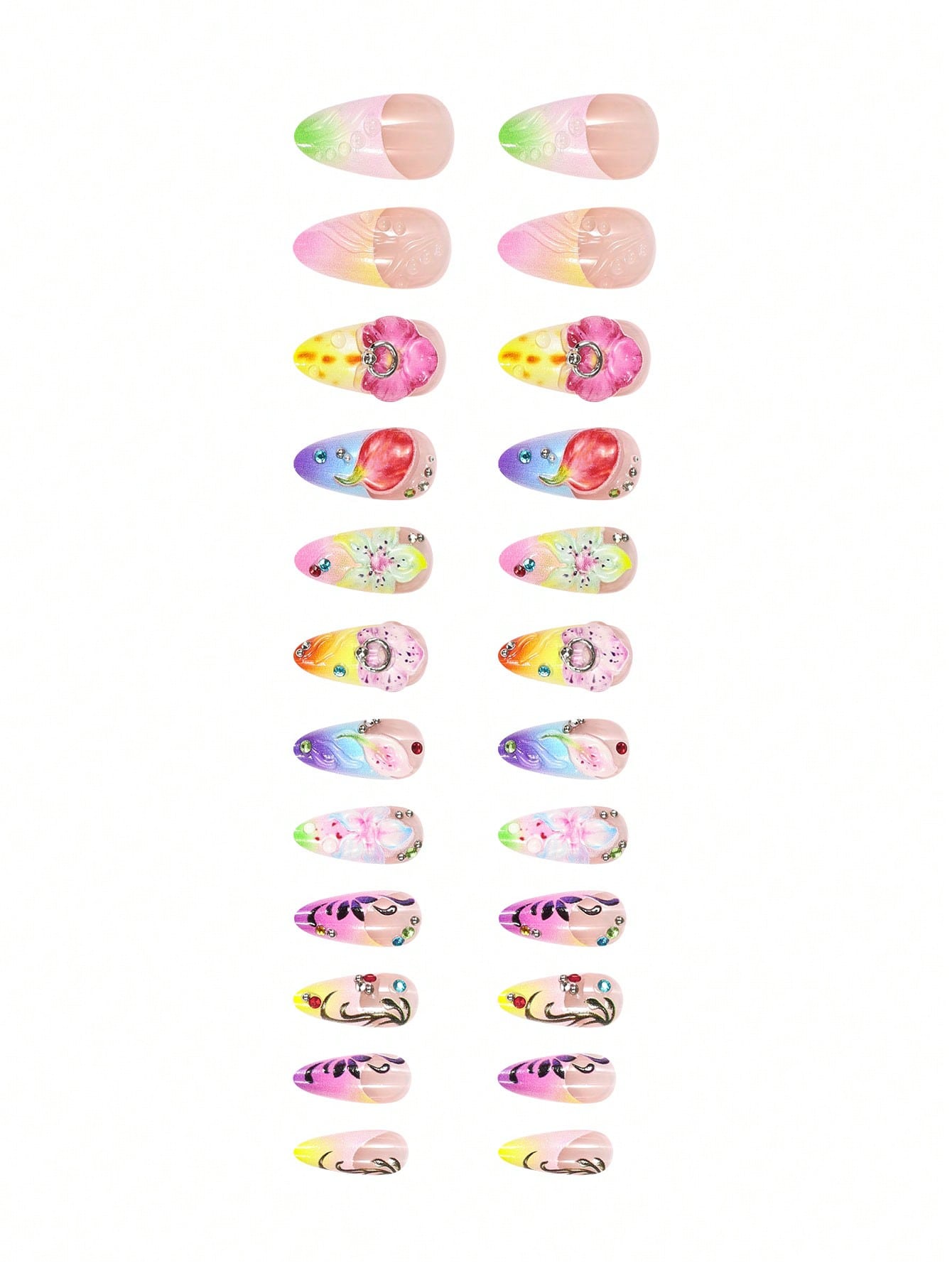 3D Spring Green Floral Long Coffin Press-On Nails