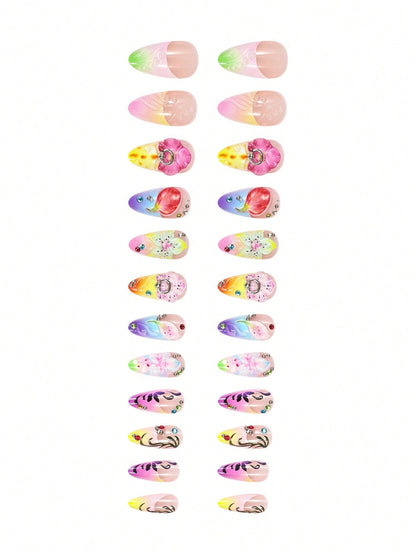 3D Spring Green Floral Long Coffin Press-On Nails