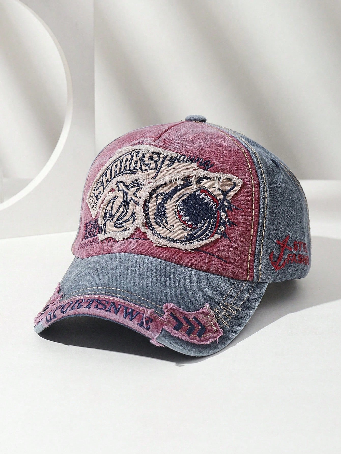 Washed Shark Embroidery Sun Protection Baseball Cap