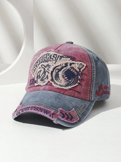 Washed Shark Embroidery Sun Protection Baseball Cap