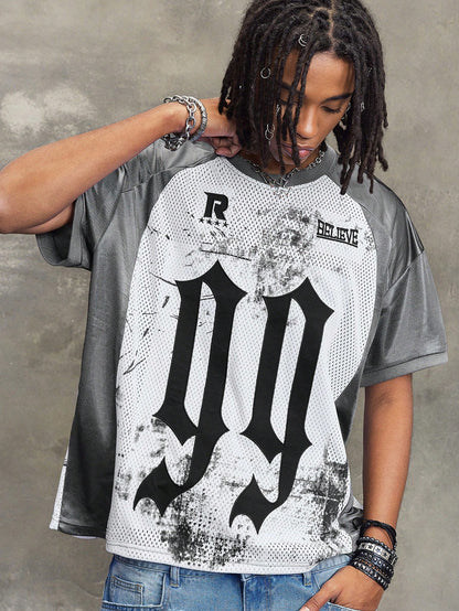 White Round Animal Letter & Slogan Hip-Hop Streetwear Neck Jersey