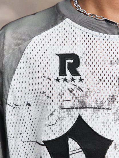 White Round Animal Letter & Slogan Hip-Hop Streetwear Neck Jersey