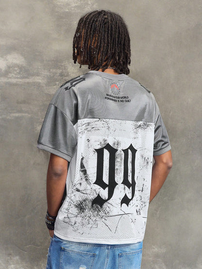 White Round Animal Letter & Slogan Hip-Hop Streetwear Neck Jersey