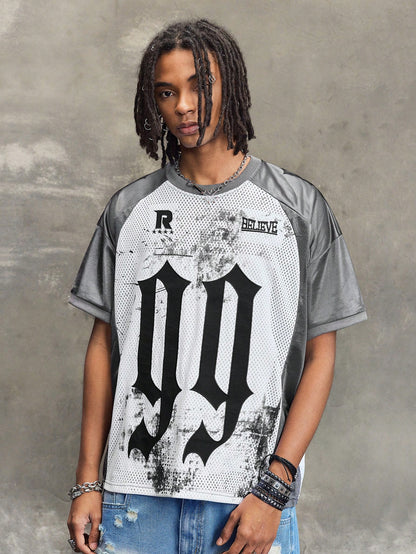 White Round Animal Letter & Slogan Hip-Hop Streetwear Neck Jersey