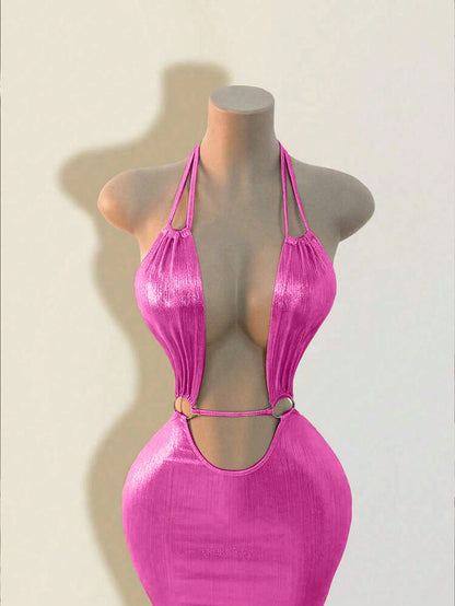 Hot Pink Halter Cami Maxi Dress