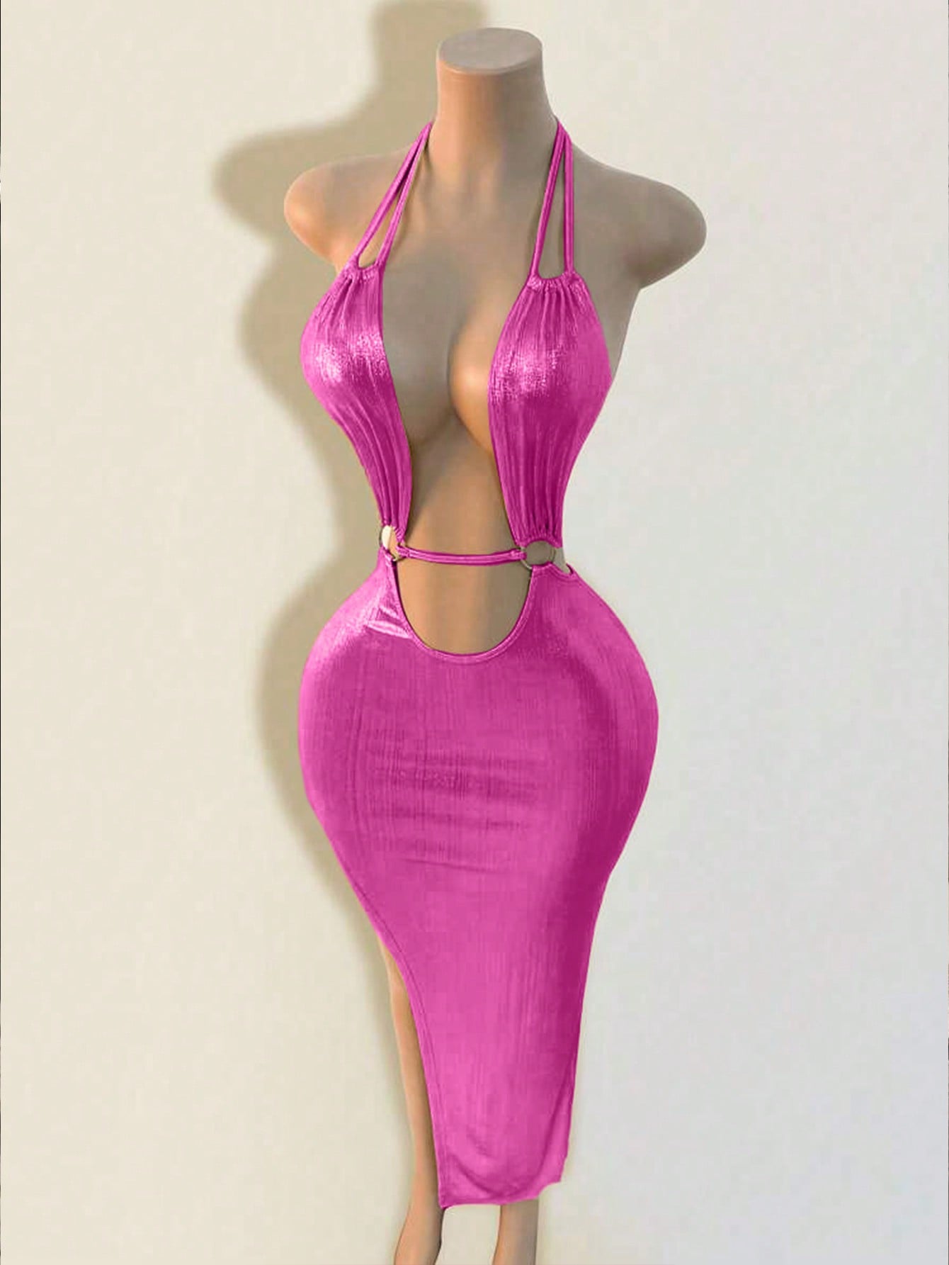 Hot Pink Halter Cami Maxi Dress