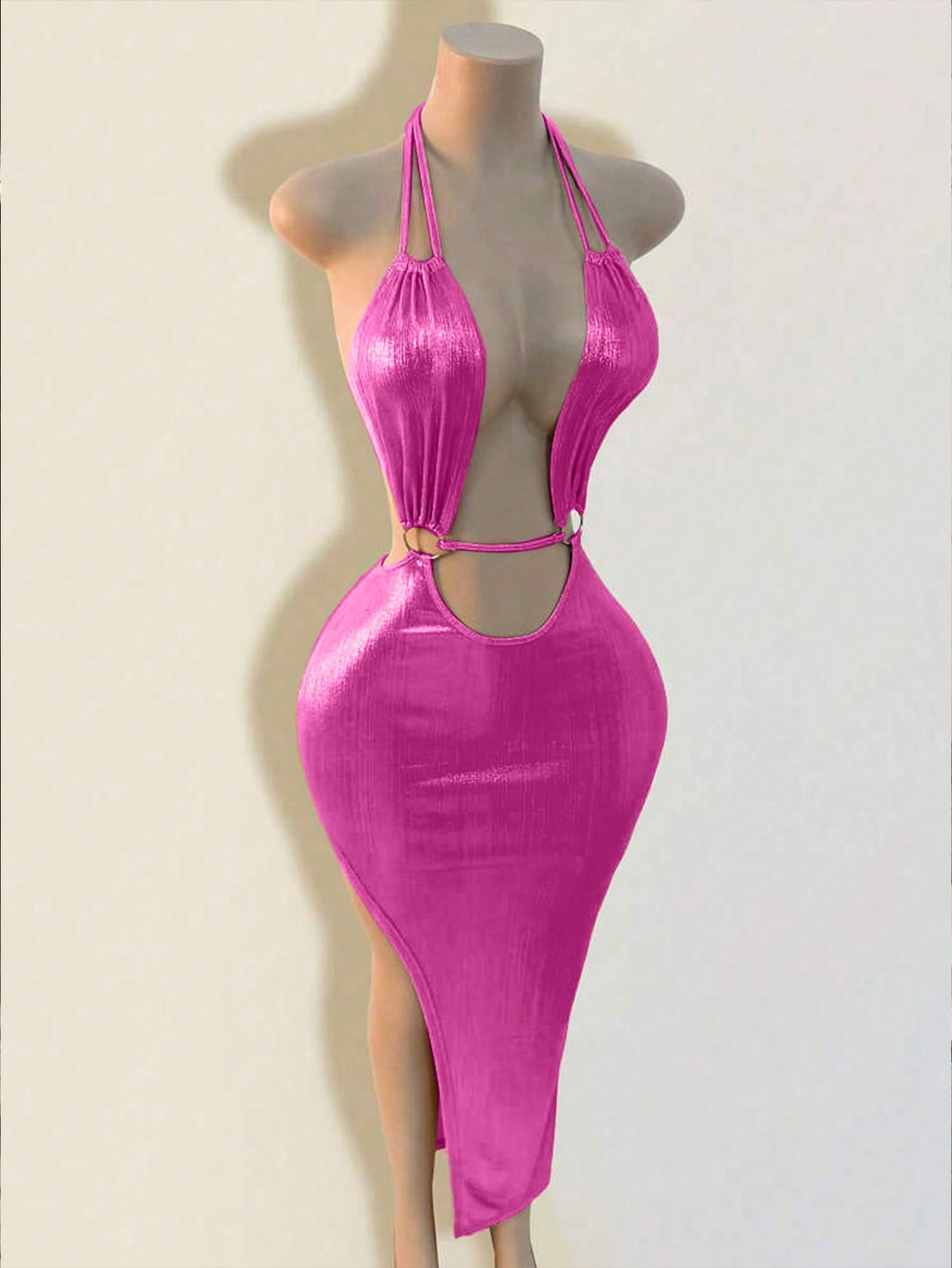 Hot Pink Halter Cami Maxi Dress