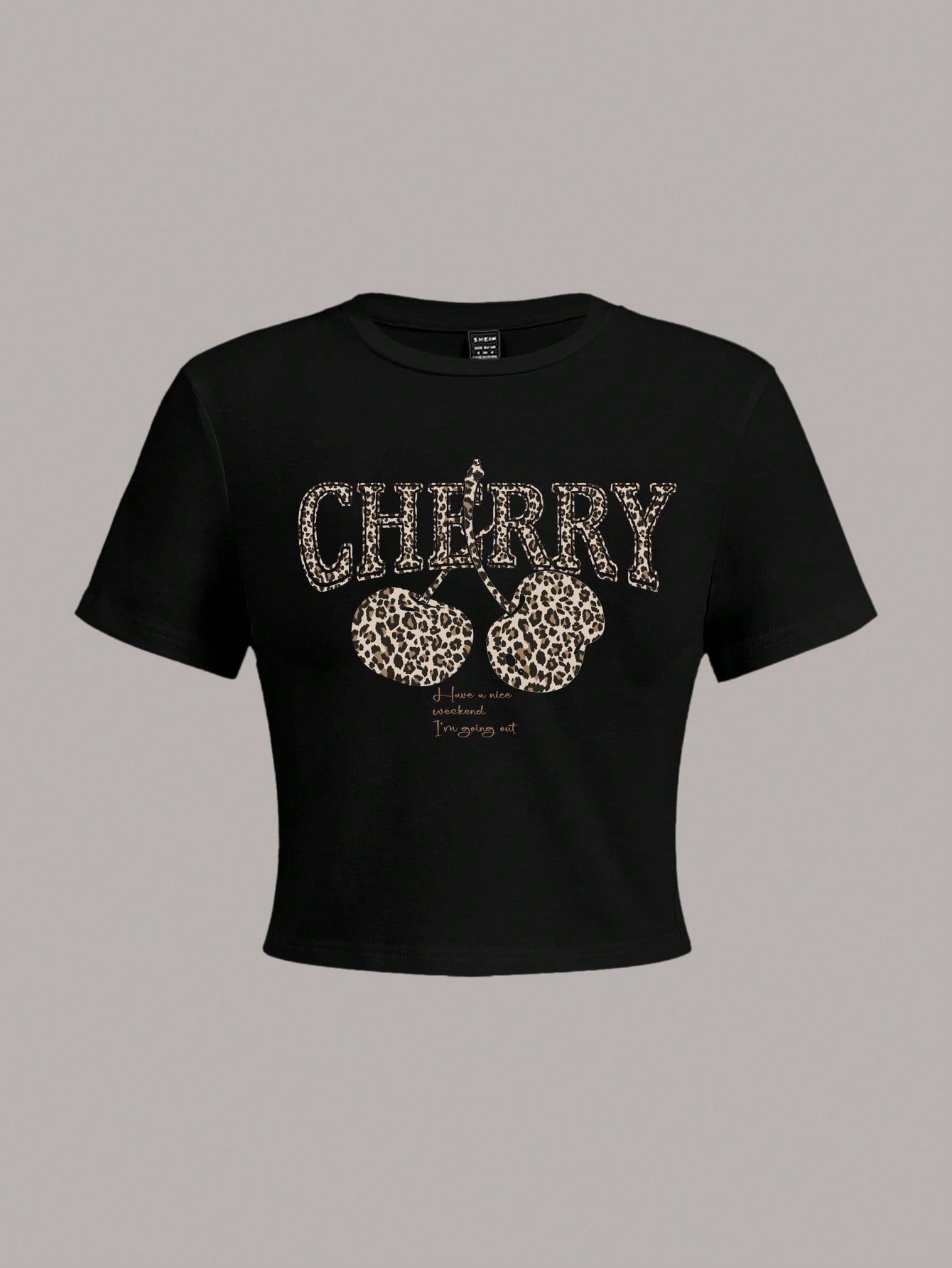 Cropped Leopard Cherry Graphic T-Shirt