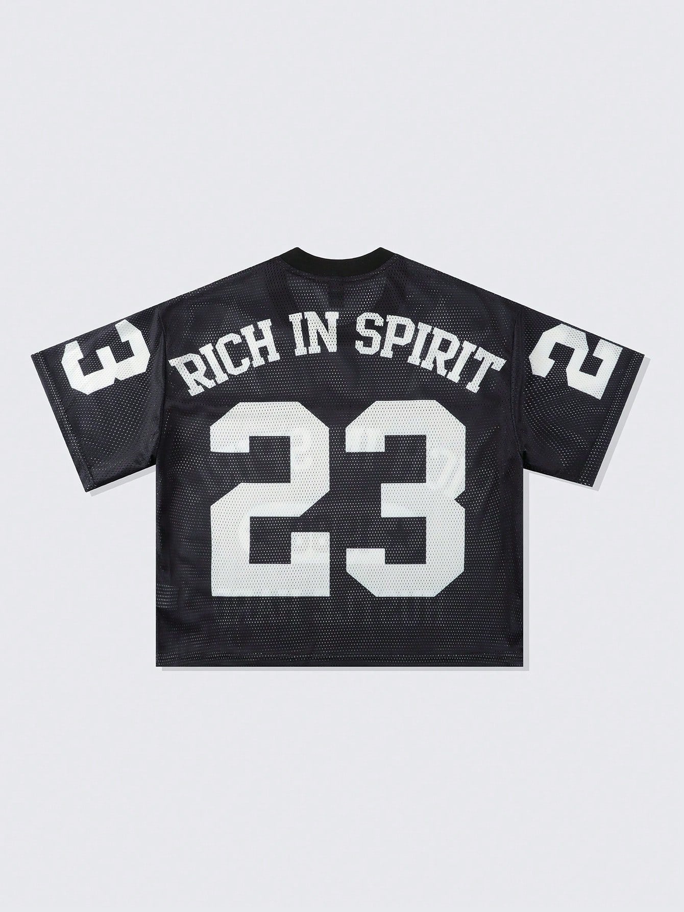 Black Oversized Hollow Out Mesh Letter & Geometric Print Soccer Jersey