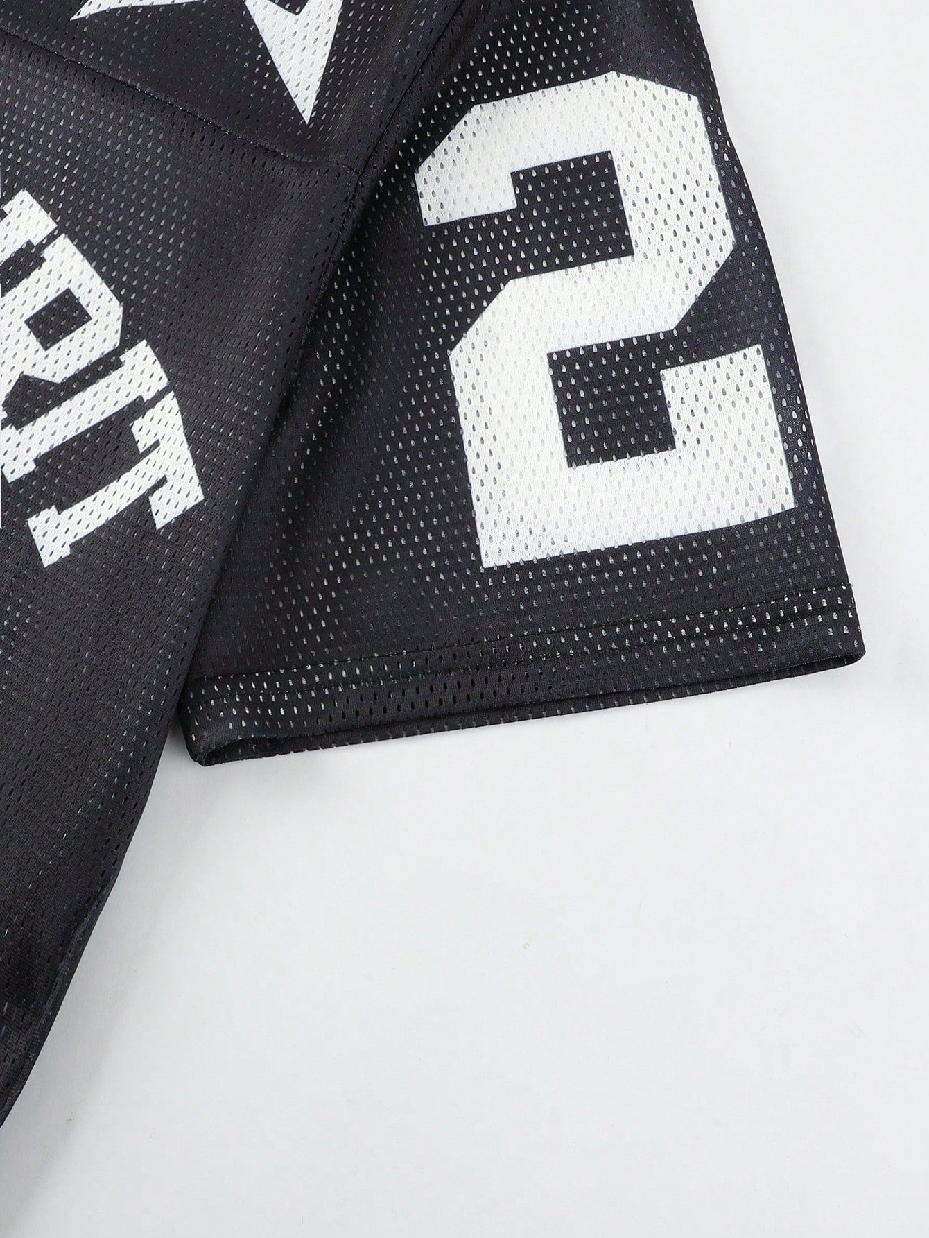 Black Oversized Hollow Out Mesh Letter & Geometric Print Soccer Jersey