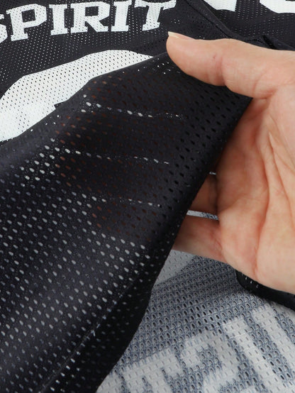 Black Oversized Hollow Out Mesh Letter & Geometric Print Soccer Jersey