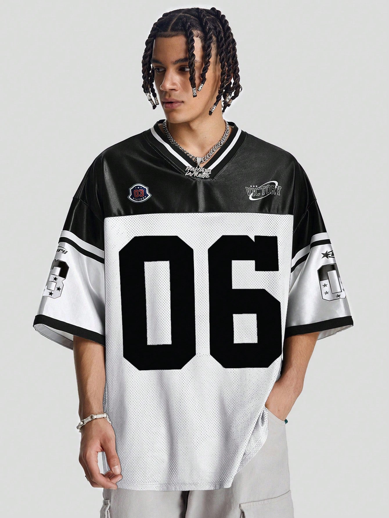 White Deep V-Neck Knitted Jersey