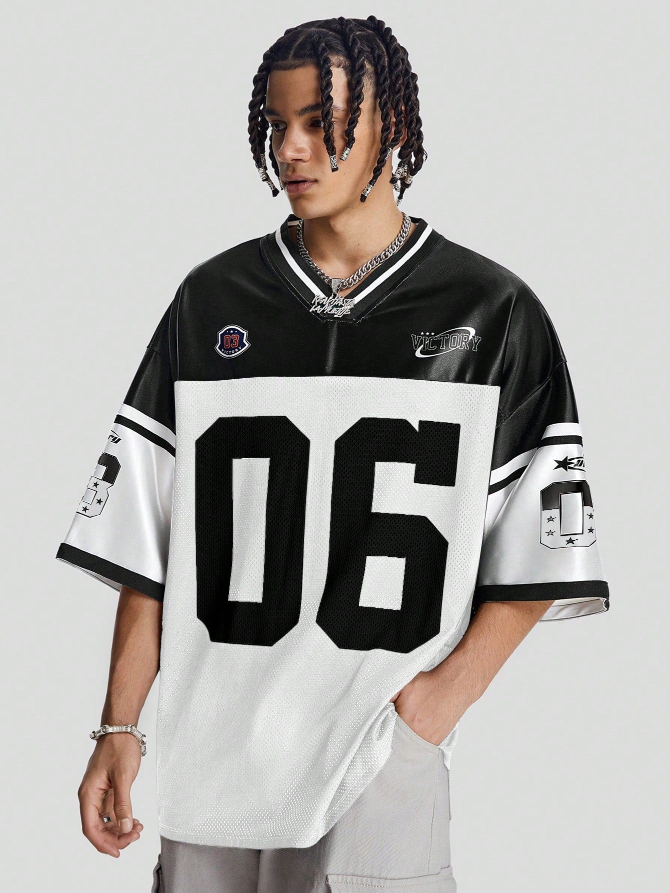 White Deep V-Neck Knitted Jersey