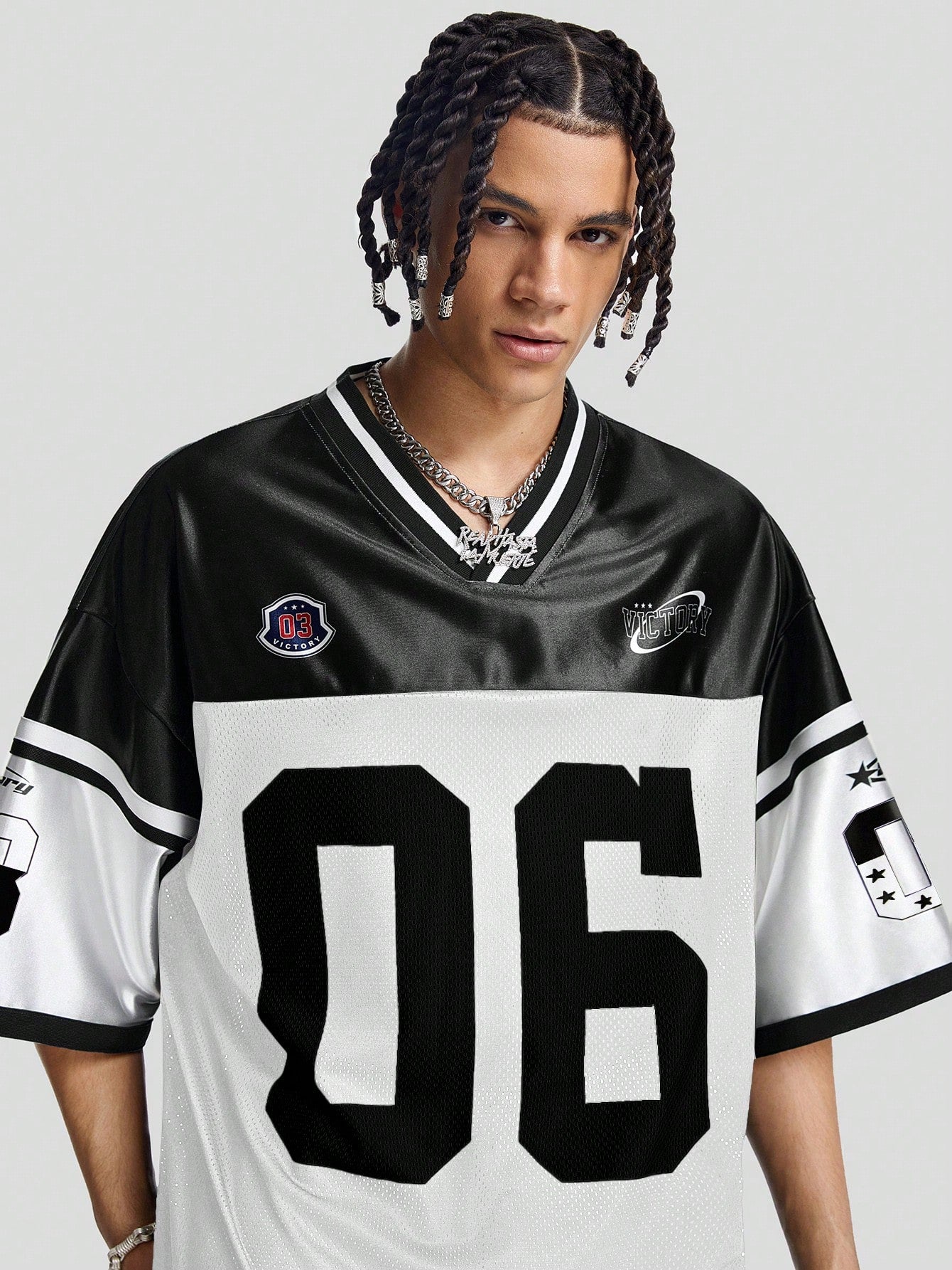 White Deep V-Neck Knitted Jersey