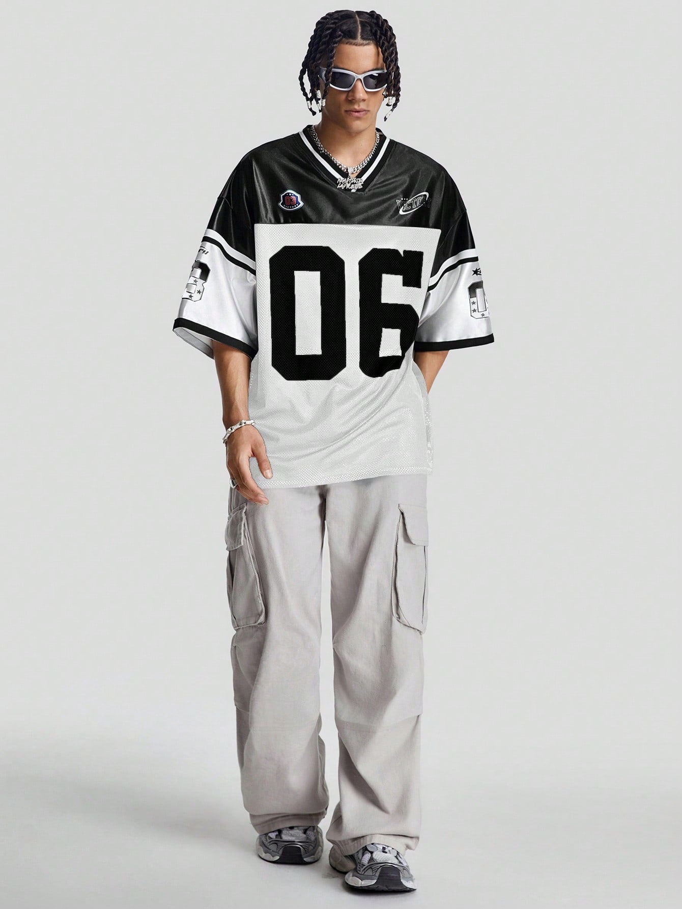 White Deep V-Neck Knitted Jersey