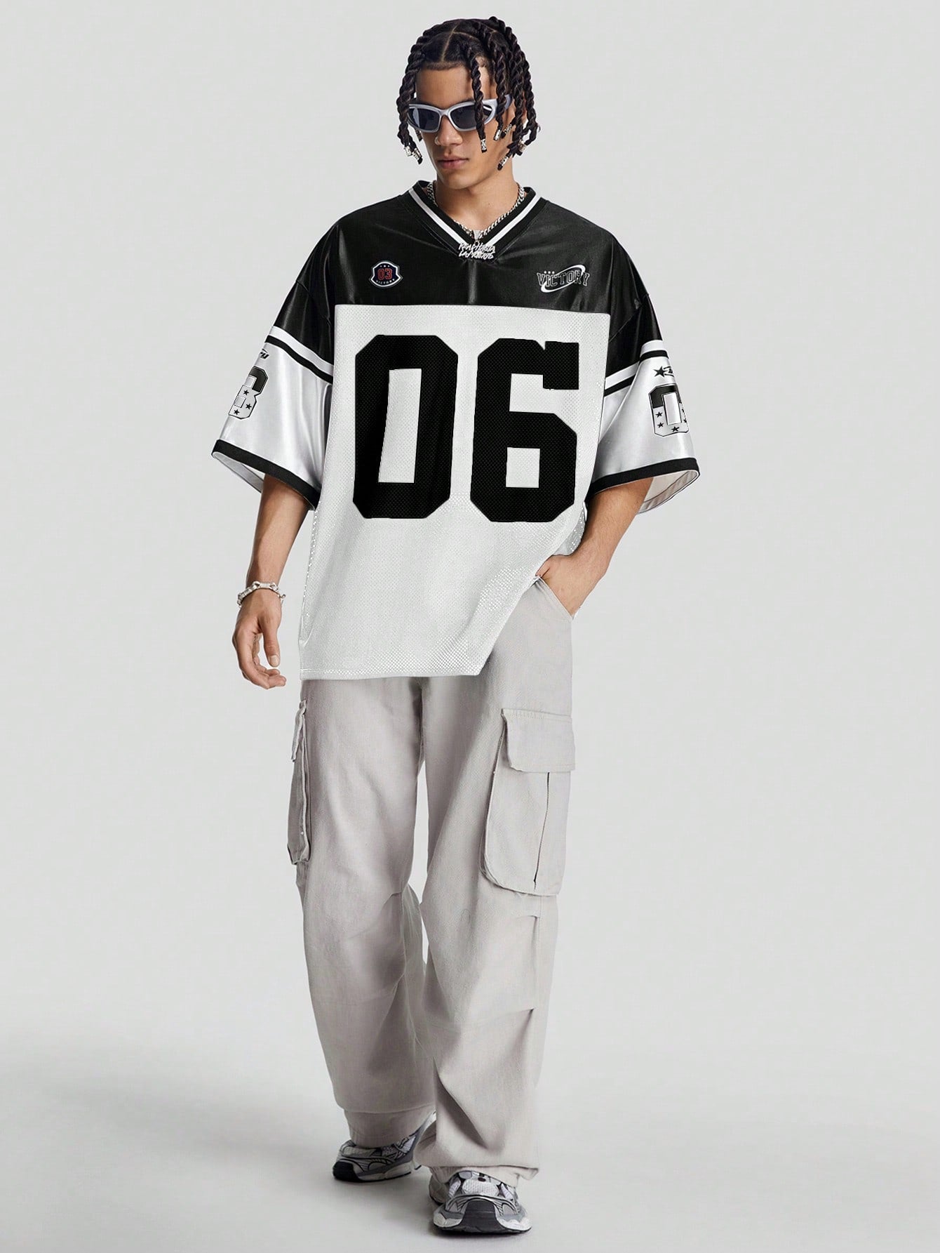 White Deep V-Neck Knitted Jersey