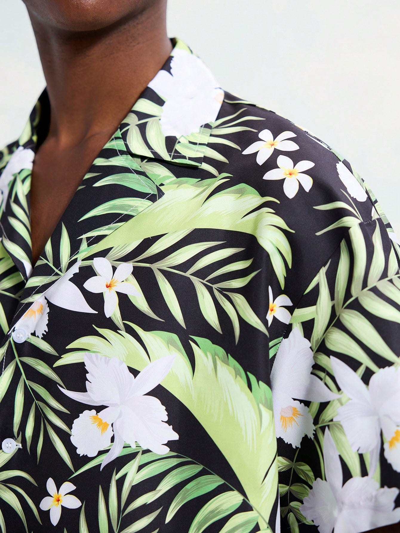 Men’s Tropical Plant Print Shirt and Beach Shorts Set