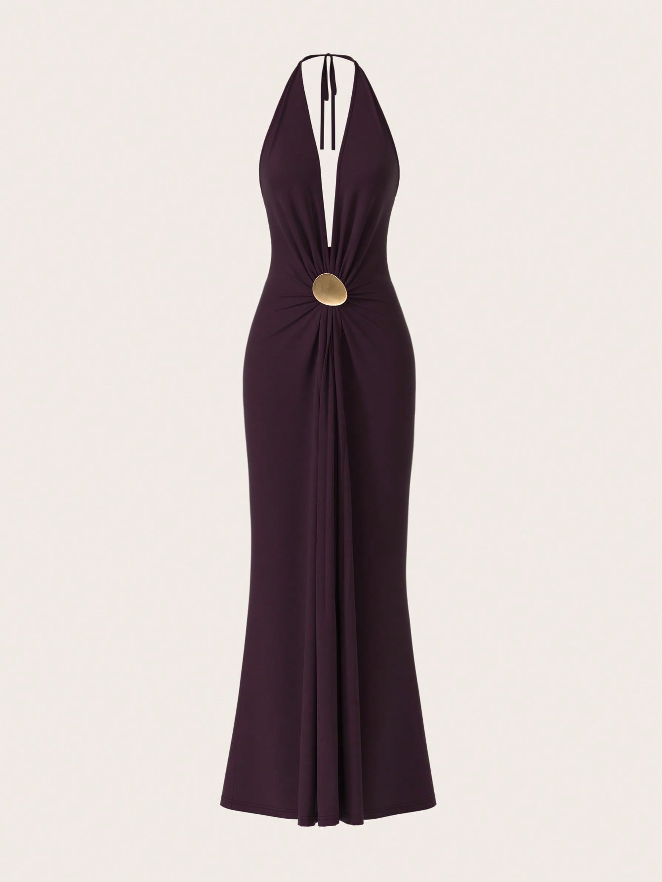 Women's Sexy Burgundy Halter Bodycon Maxi Dress