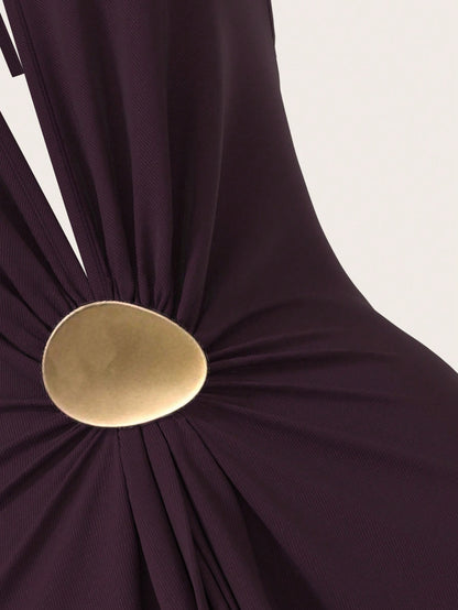 Women's Sexy Burgundy Halter Bodycon Maxi Dress