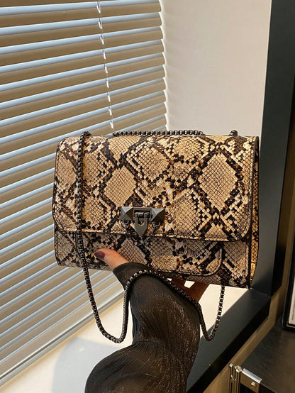 Diamond Quilted Chain Shoulder Bag with Lock Closure