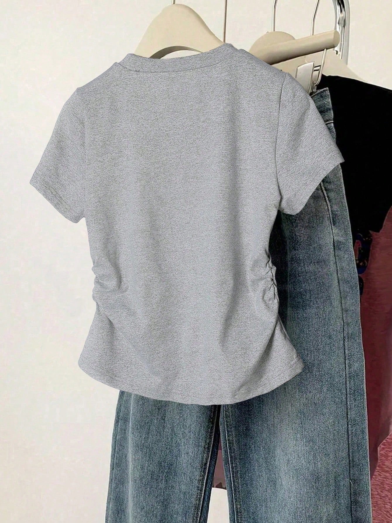 Women's Bow Print Ruched Short Sleeve Casual T-Shirt