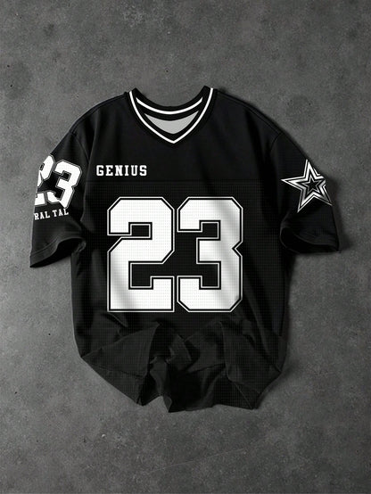 Men's Athleisure Digital Print V-Neck T-Shirt