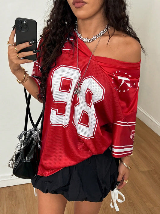 Women's Vintage Breathable Mesh Oversized Red Jersey