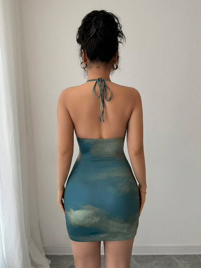 Sexy Backless Lace-Up Gradient Tie-Dye Mini Dress