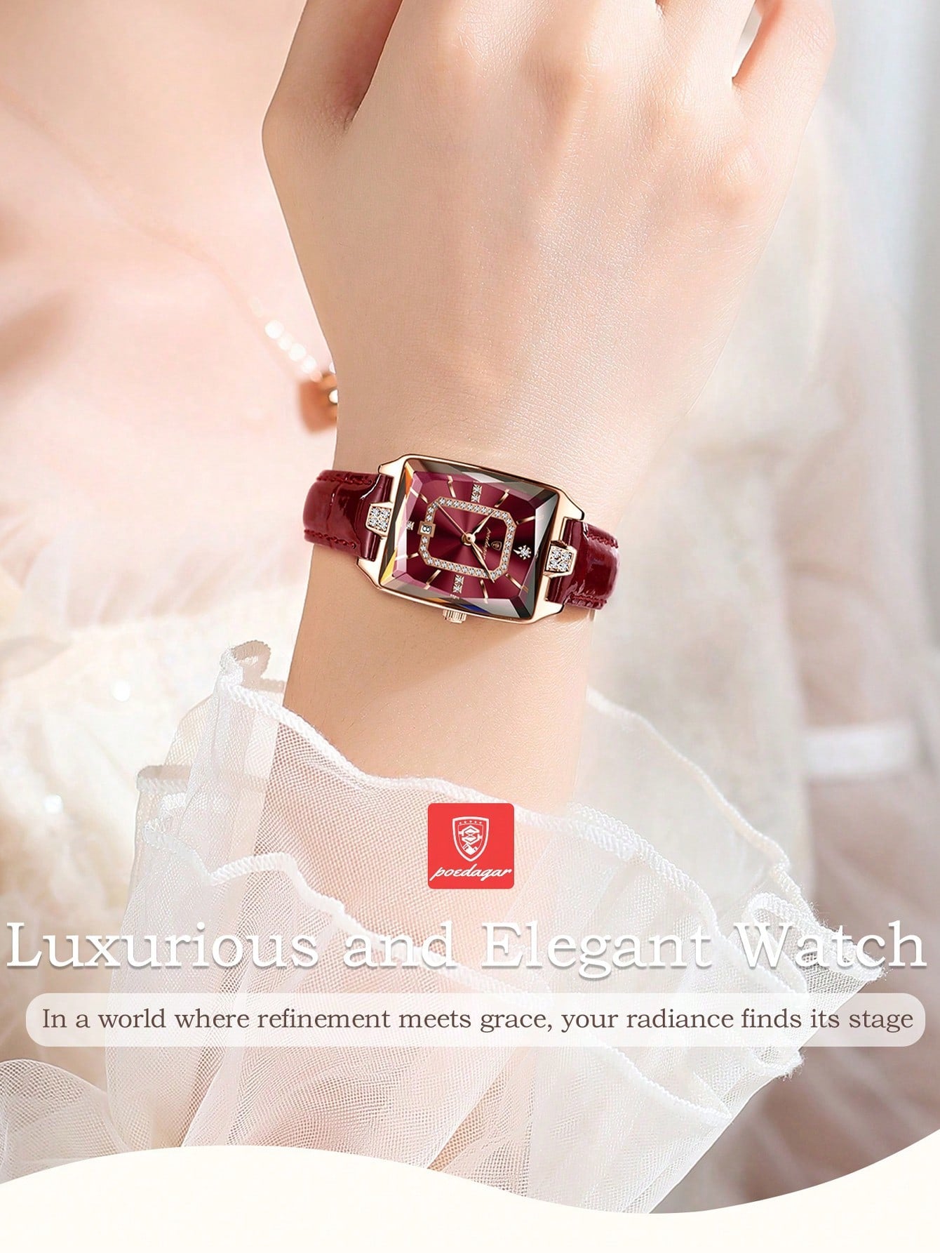 POEDAGAR Elegant Waterproof Luminous Rectangular Watch