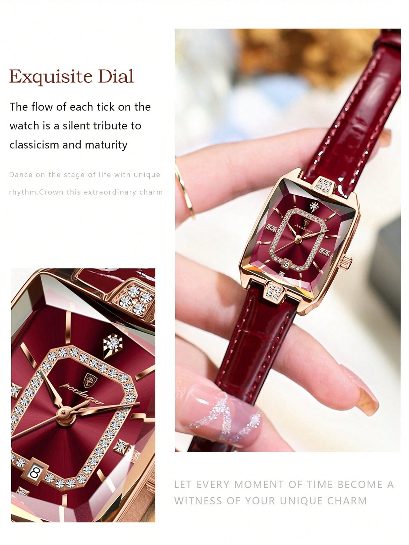 POEDAGAR Elegant Waterproof Luminous Rectangular Watch