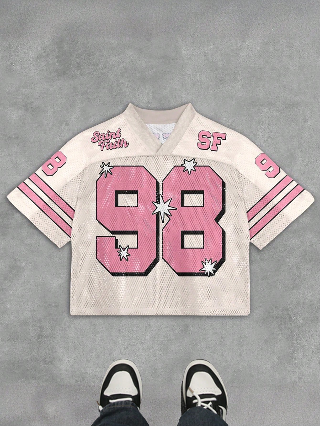 Multicolor Numeric Print Loose Fit Half Sleeve Jersey