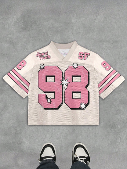 Multicolor Numeric Print Loose Fit Half Sleeve Jersey