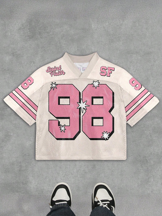 Multicolor Numeric Print Loose Fit Half Sleeve Jersey