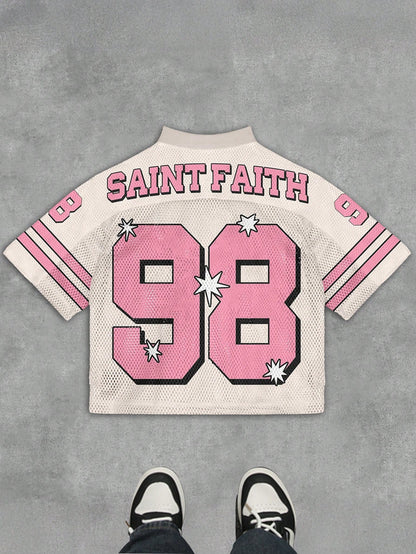 Multicolor Numeric Print Loose Fit Half Sleeve Jersey