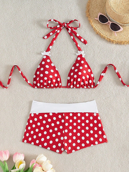Sexy Red Polka Dot Halter Bikini Swimwear Set