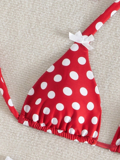 Sexy Red Polka Dot Halter Bikini Swimwear Set