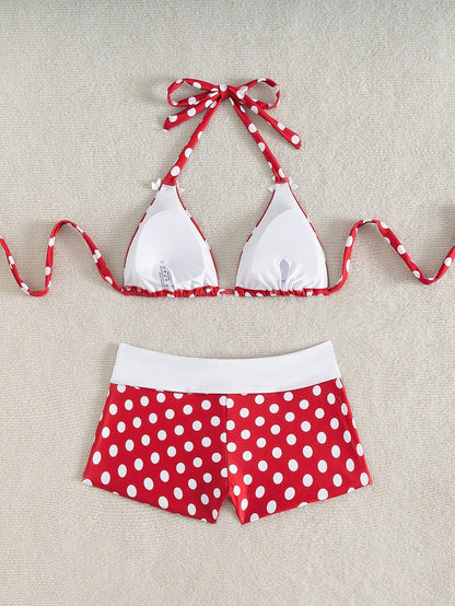 Sexy Red Polka Dot Halter Bikini Swimwear Set